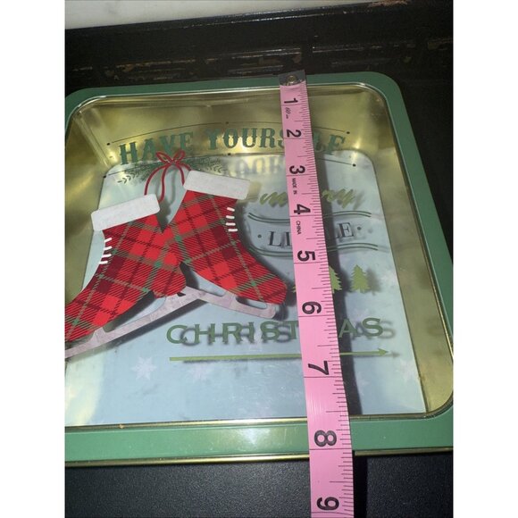 Vintage Christmas Cookie Square Tin Have Yourself A Merry Little 8”L x 8”W x 3”H - Picture 3 of 9